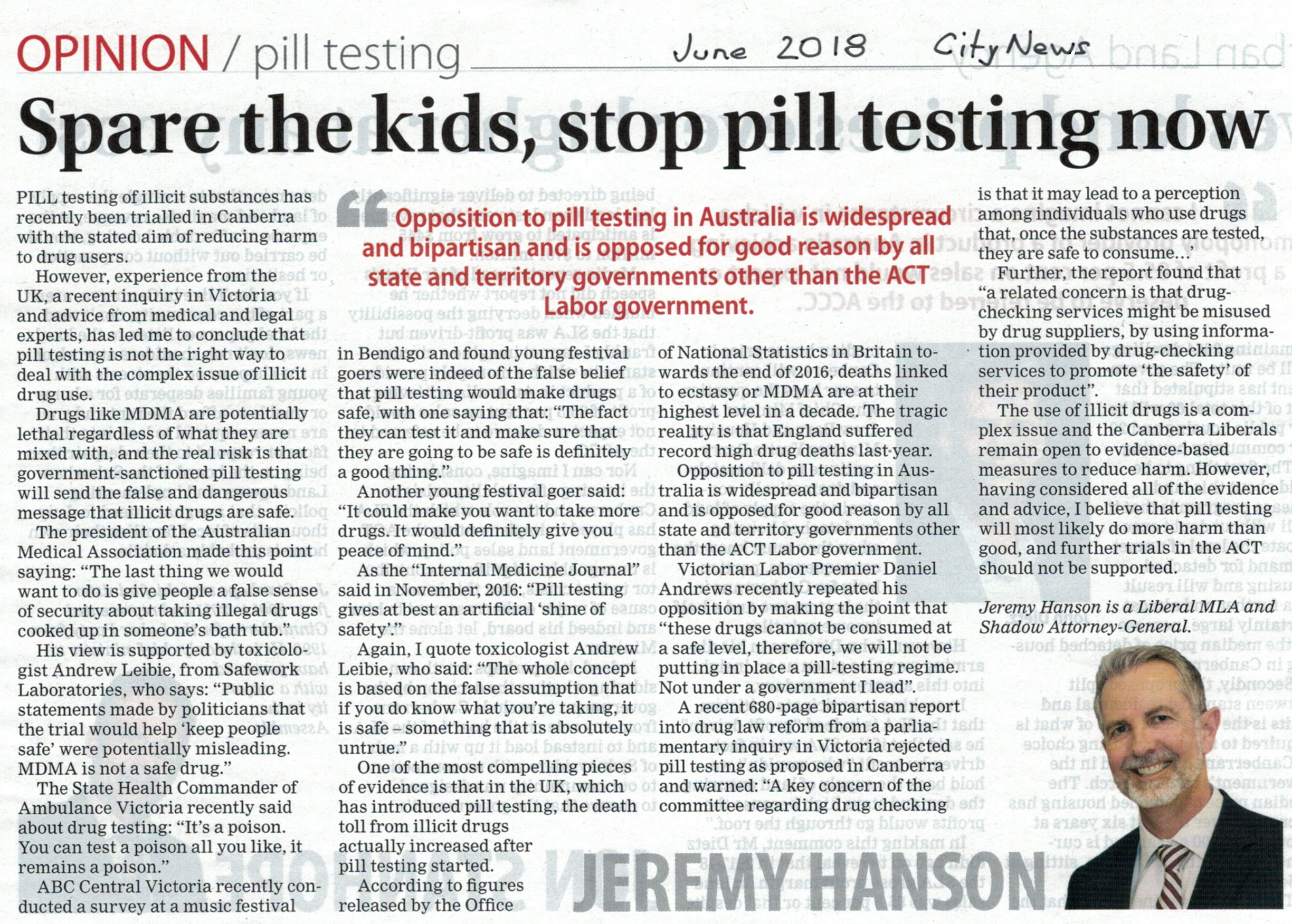 Pill Testing Article