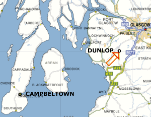 Location of Dunlop and Campbeltown