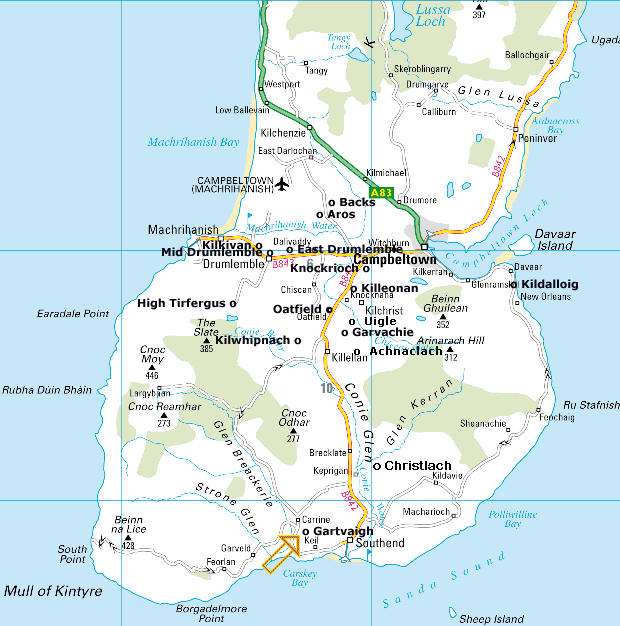 Map of Ryburn Farms in Kintyre